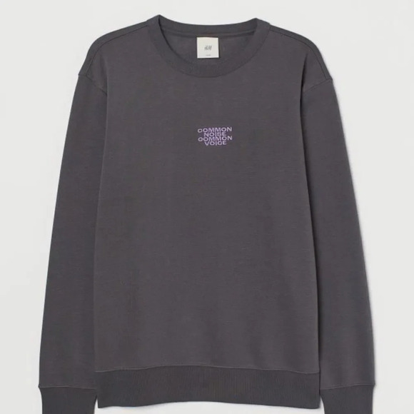 Z H&M gray embroidered front/large back graphic crew neck sweatshirt. Medium. - Picture 1 of 7